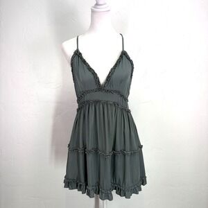 Shein Tiered Ruffle Cami Sundress Size S (4) Olive Green Boho Babydoll Festival